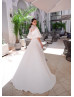 Elbow Sleeves Ivory Tulle Satin Slit Back Vintage Wedding Dress